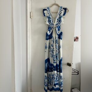 FARM Rio Blue and White Floral Maxi Dress
